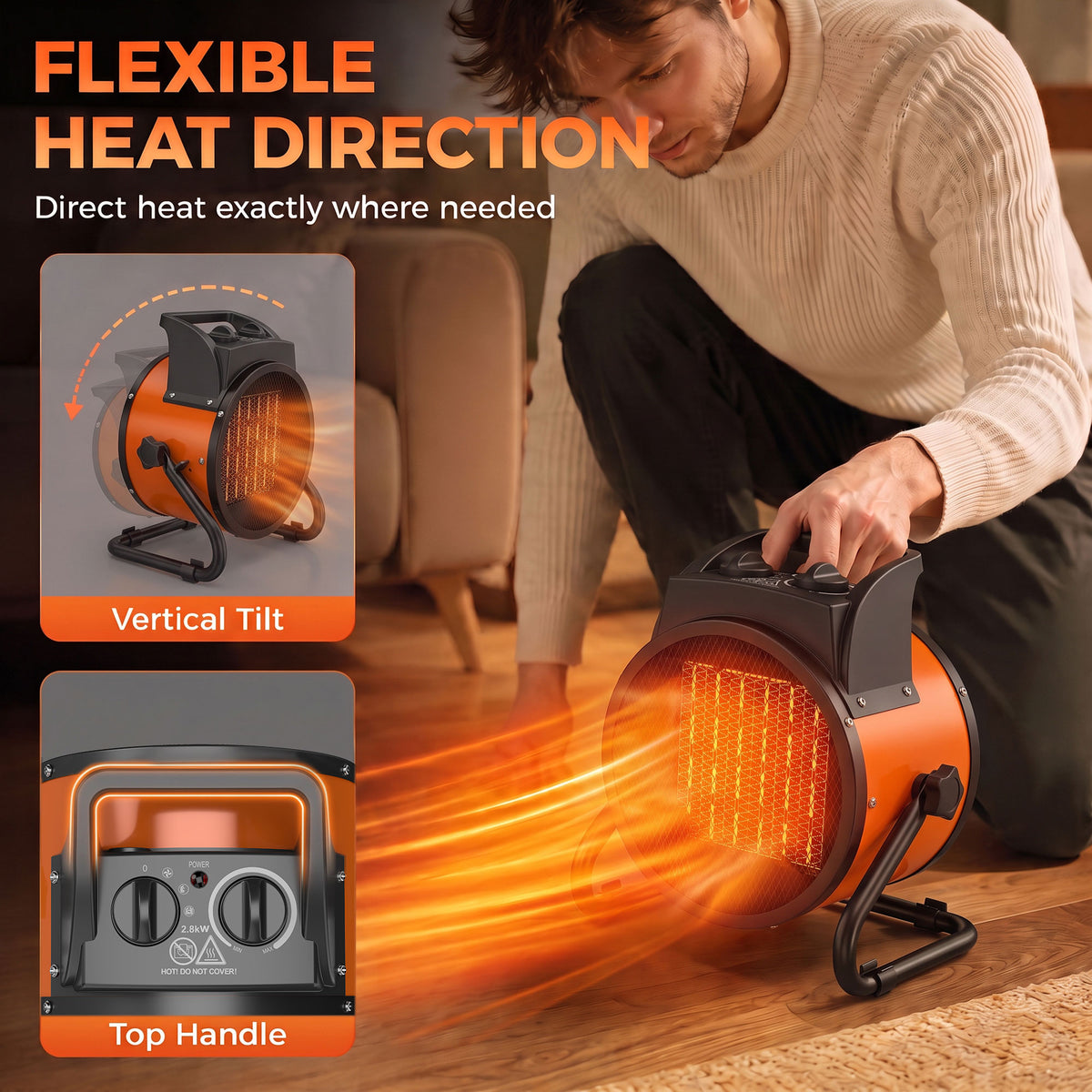 Outsunny 2800W Industrial Ceramic Fan Heater With Adjustable Thermostat
