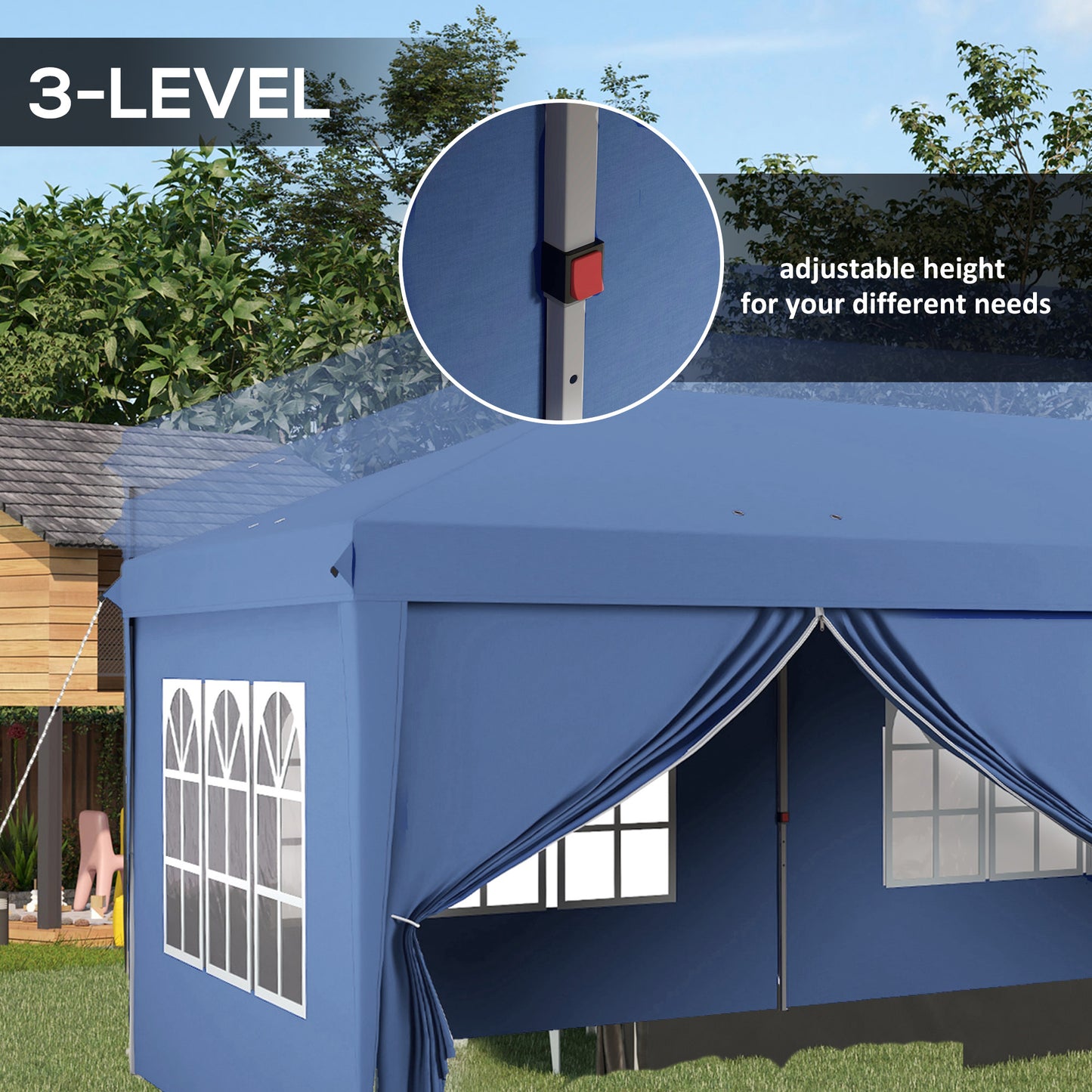 Outsunny 3 X 6m Pop Up Gazebo With Curtain Walls And Windows In Blue For Outdoor Parties And Events