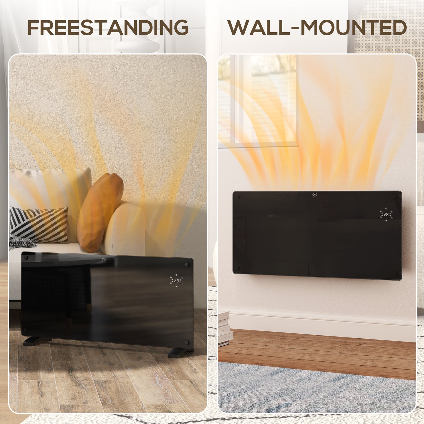 HOMCOM 2000W Smart Control Heater With Tuya App 5 To 35 Degrees Celsius Black Wall Mountable