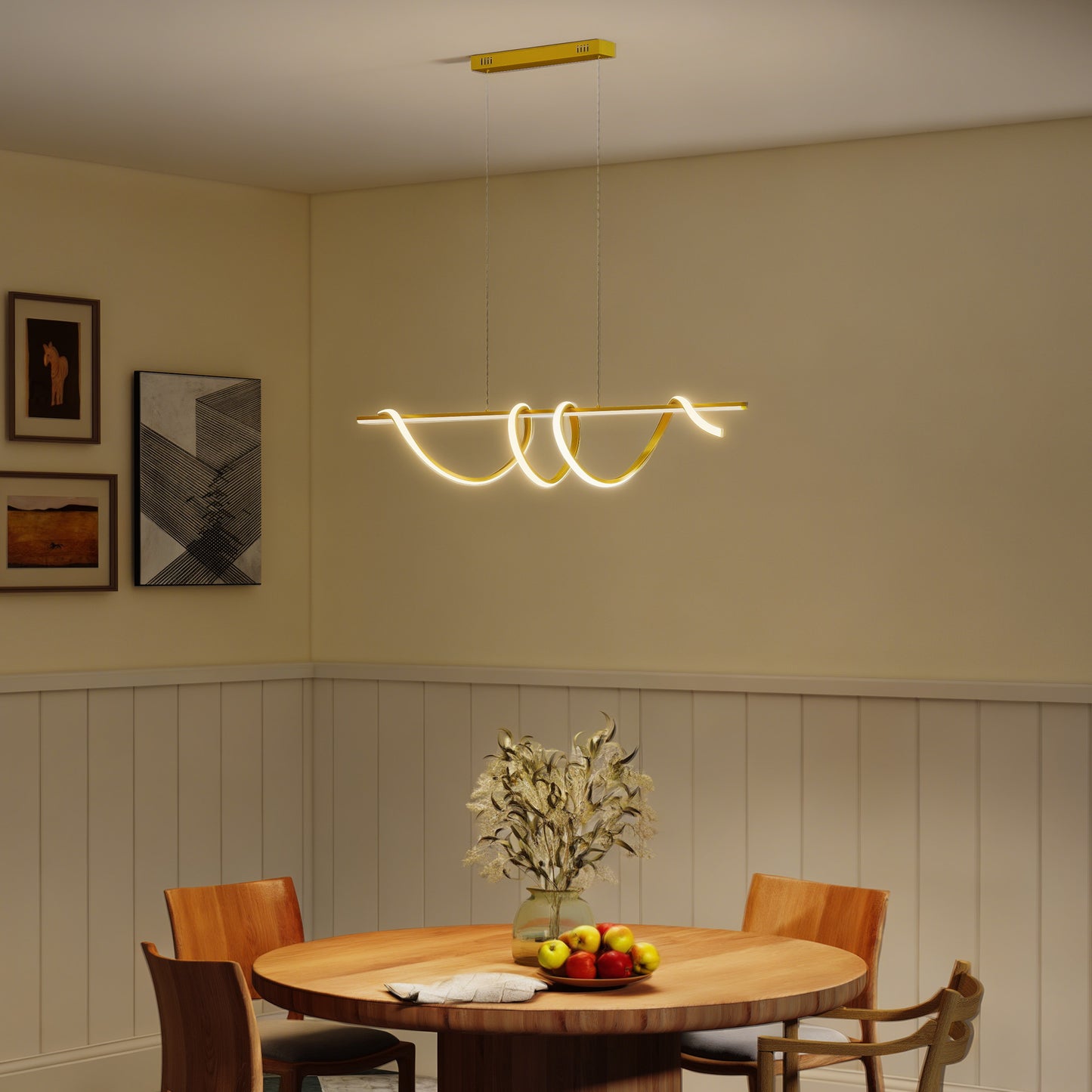 HOMCOM Pendant Light With Three Colour Temperatures Gold Tone Modern Ceiling Fixture Dimmable Ambient And Task Lighting