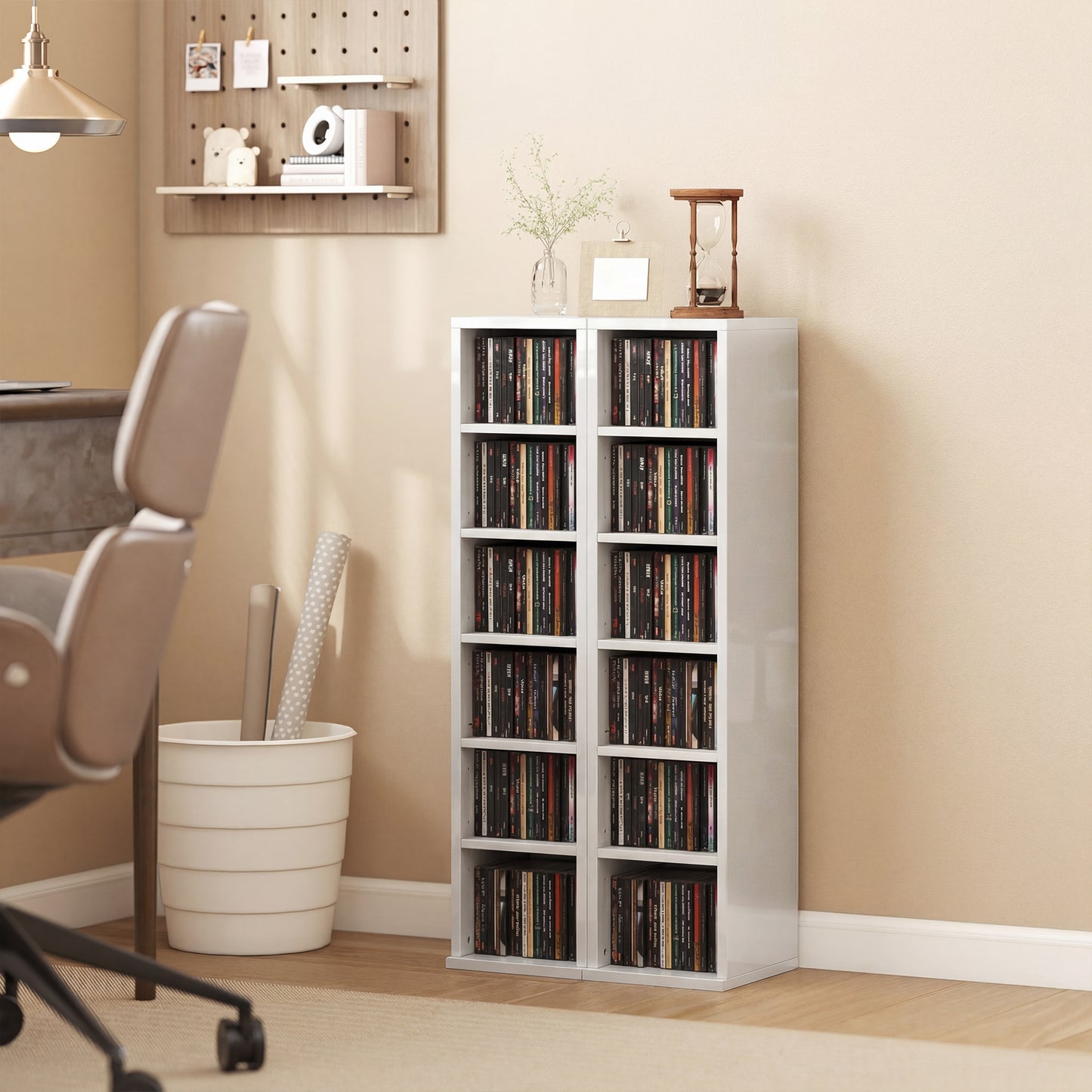HOMCOM Set Of 2 CD Media Display Shelf Units With Adjustable Shelves High Gloss White Holds Up To 102 CDs