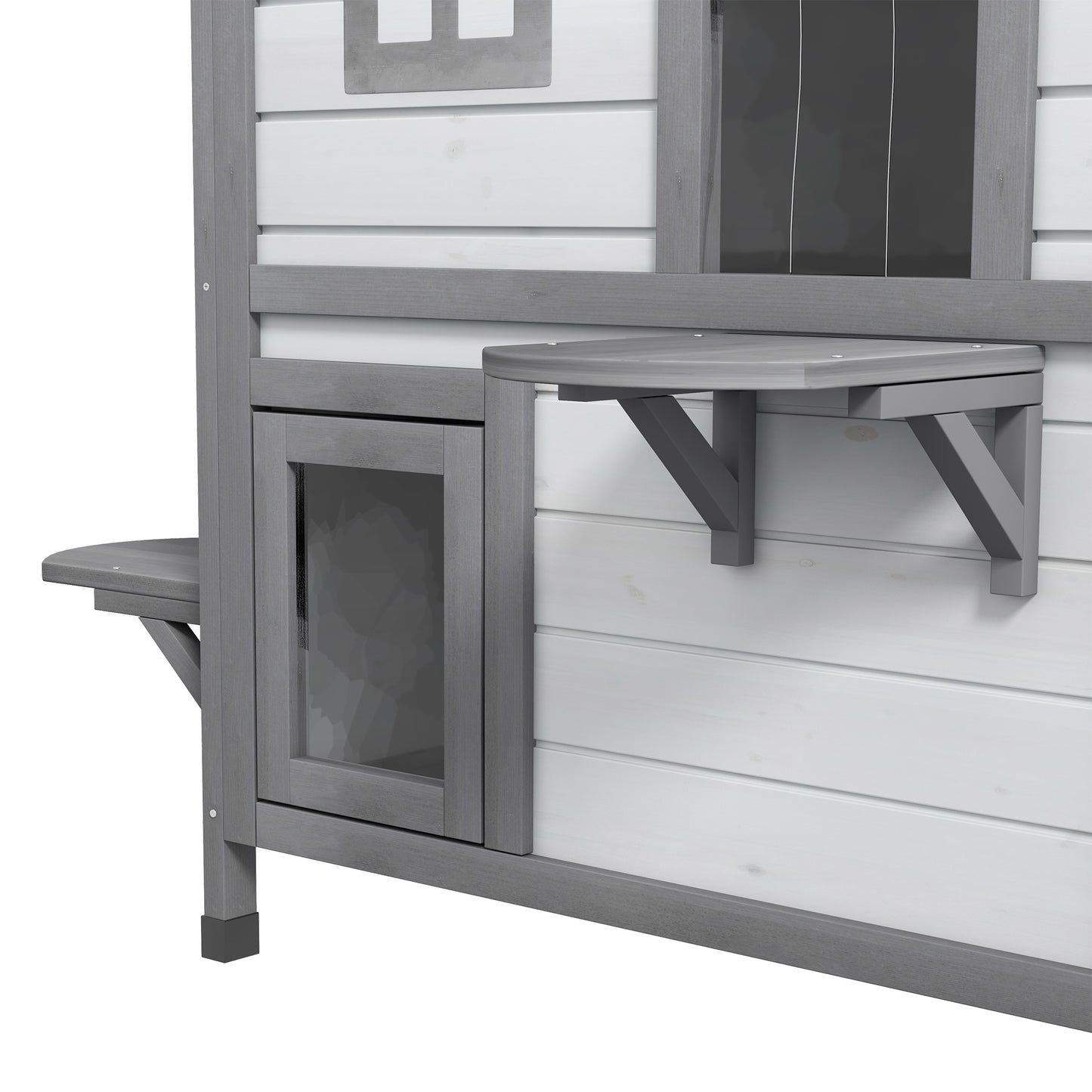 PawHut Two-Tiered Wooden Cat House with Escape Door - Weatherproof & Easy-Clean Design, White - ALL4U RETAILER LTD