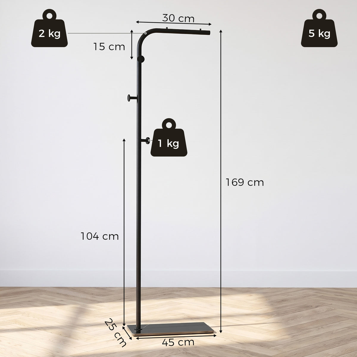 Homcom Clothing Rack With 3 Hooks Garment Stand For Bedroom Black