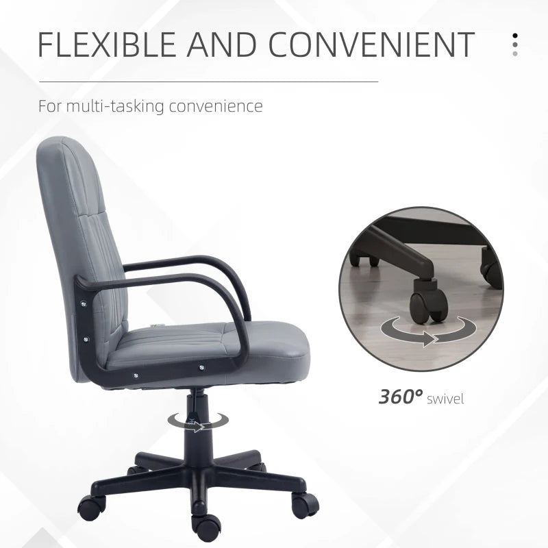 HOMCOM Swivel Executive Office Chair in Grey PU Leather - Computer Desk Chair, Gaming Seater | Ergonomic Office Furniture - ALL4U RETAILER LTD