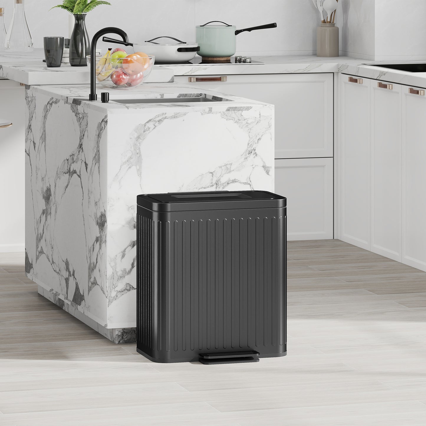 HOMCOM 40L Dual Compartment Pedal Bin With Soft Close Lid And Stay Open Option Metal Kitchen Waste Bin Black