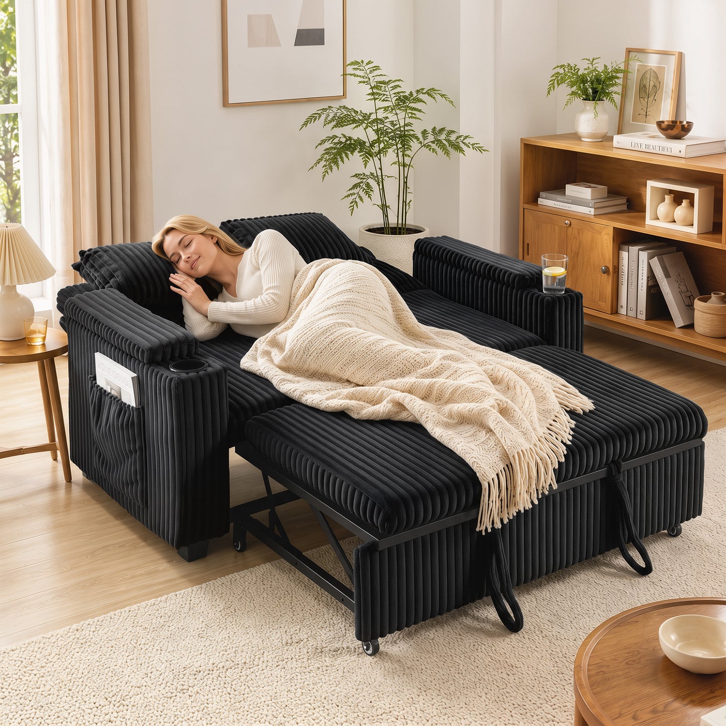 Homcom 2 Seater Sofa Bed Pull Out Couch With Storage Armrests