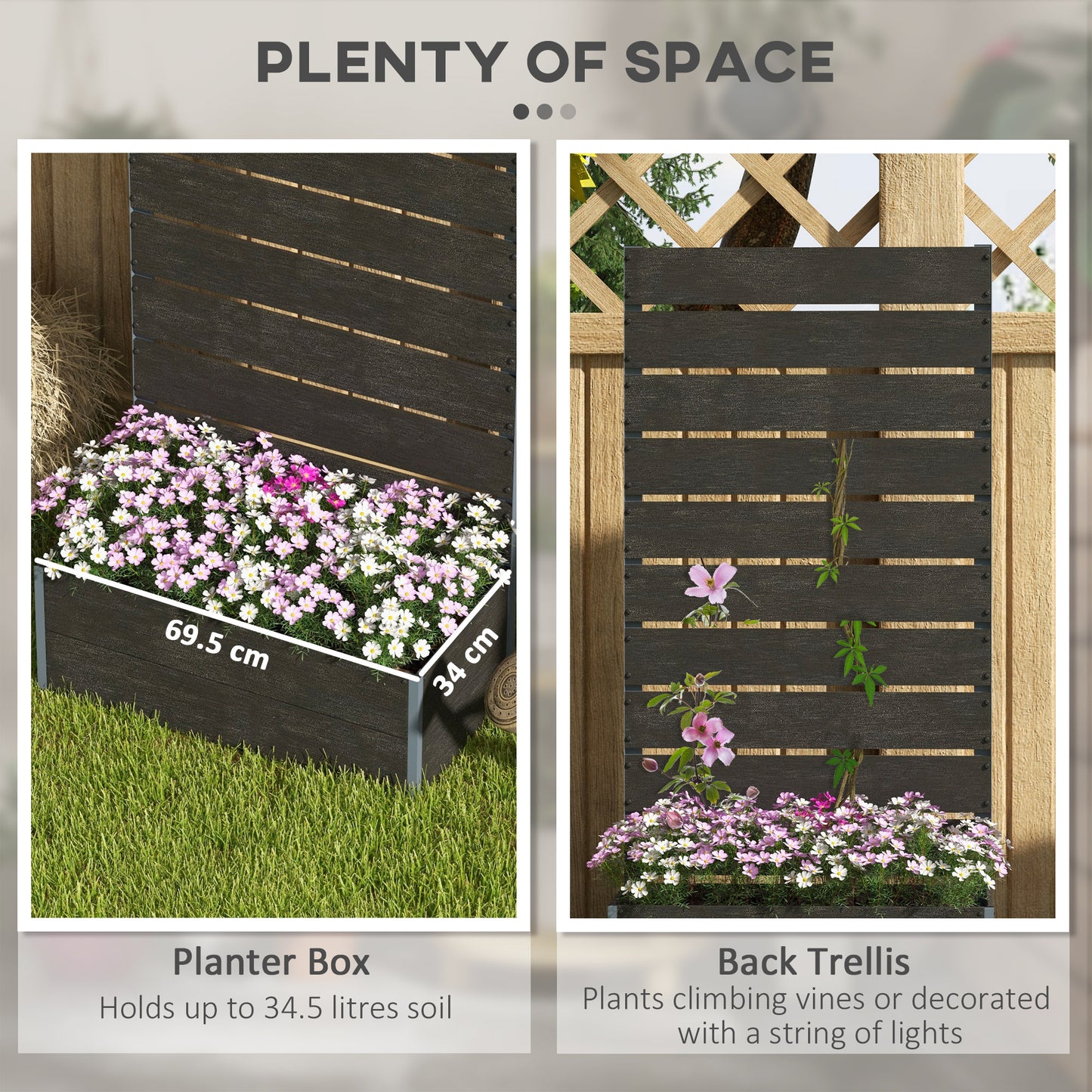 Outsunny Garden Planter Box With Back Trellis Privacy Screen In Black Aluminium Frame