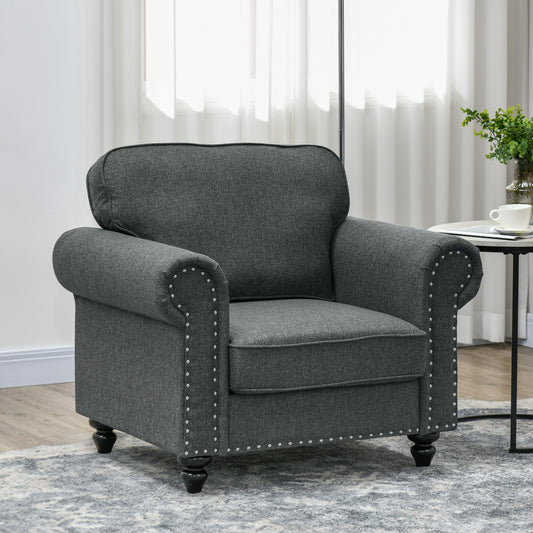 HOMCOM Retro-Inspired Dark Grey Armchair with Pocket Springs and Wooden Legs - ALL4U RETAILER LTD