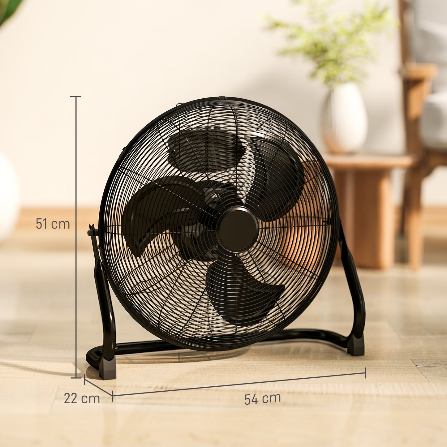 HOMCOM 20 Inch Metal Floor Fan With Tilting Head High Velocity 3 Speed Portable Gym Fan For Home Office Black