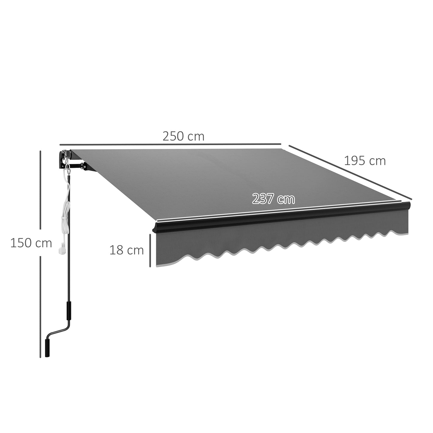 Outsunny 2.5x2m Retractable Awning With LED Remote Aluminium Frame UV50 Sunshade Canopy For Garden Patio Dark Grey