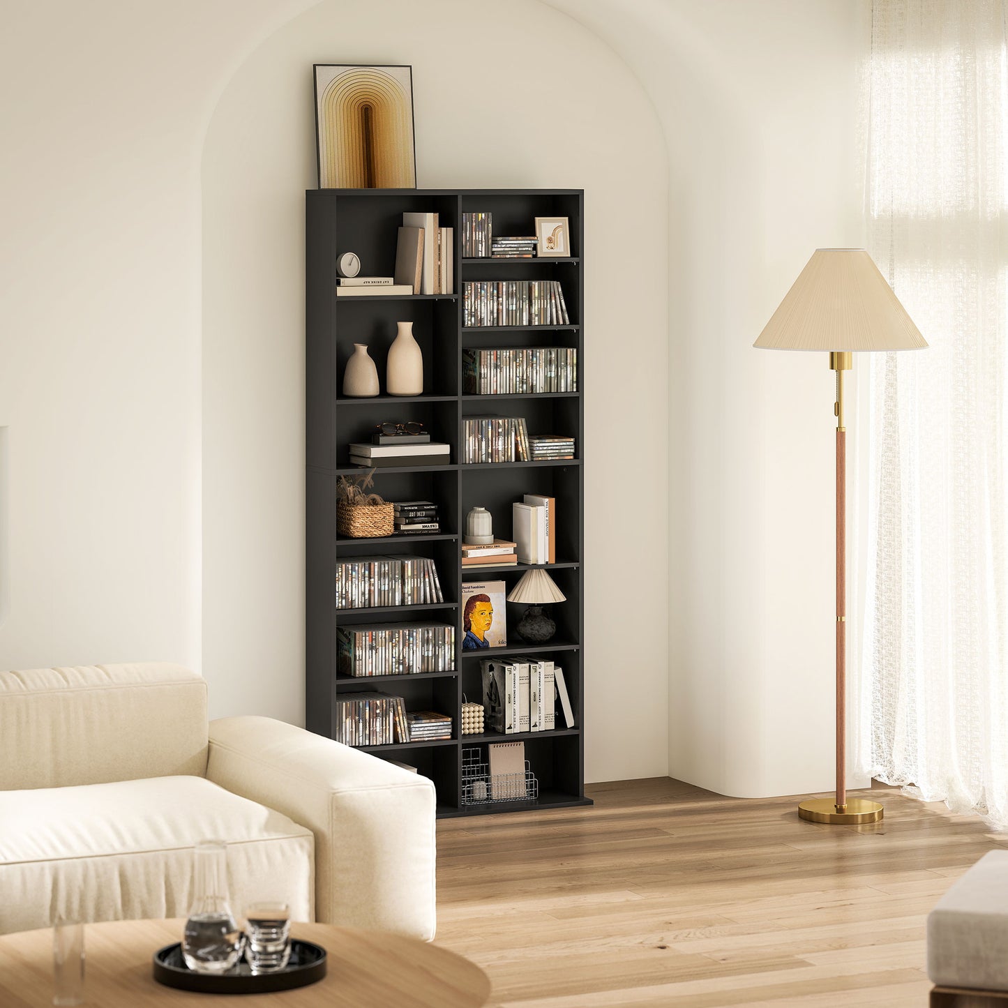 HOMCOM 640 CD Storage Tower Black With 14 Adjustable Shelves Holds 640 CDs Or 360 DVDs Anti Tipping