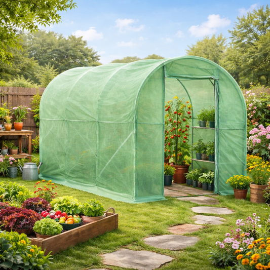 Outsunny 3x2x2m Polytunnel Greenhouse With Hinged Door Walk In Grow House Tent PE Cover And Galvanised Steel Frame