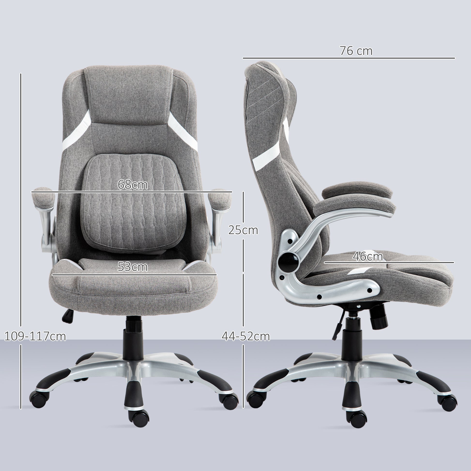 Vinsetto Grey Adjustable Height Office Chair with Tension Control and Linen-Look Upholstery - ALL4U RETAILER LTD