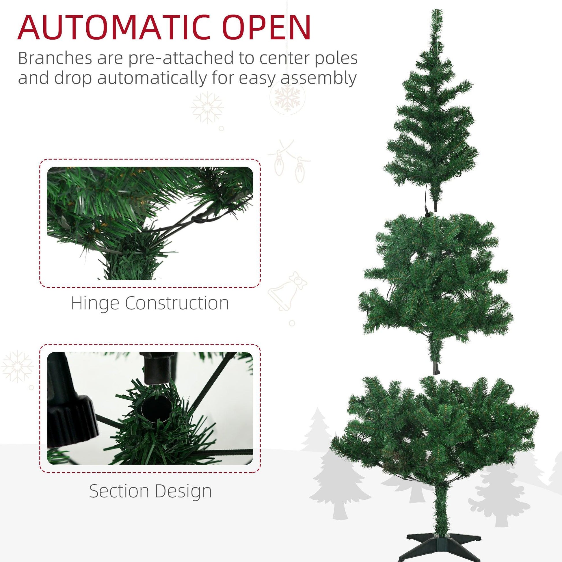 HOMCOM 6' Artificial Prelit Christmas Tree with Warm White LED Lights - ALL4U RETAILER LTD