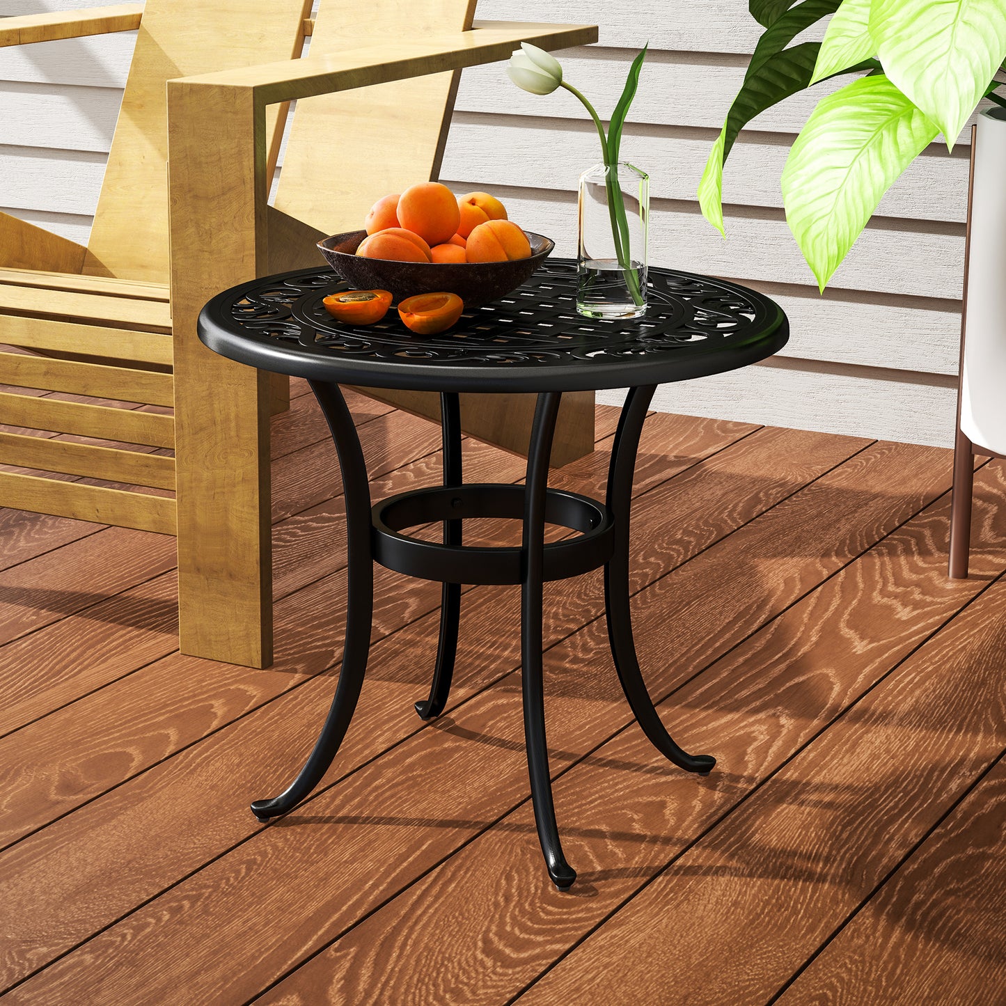 Outsunny Outdoor Garden Table Cast Aluminium Patio End Table With Anti Slip Foot Pads 60 x 60 cm Black