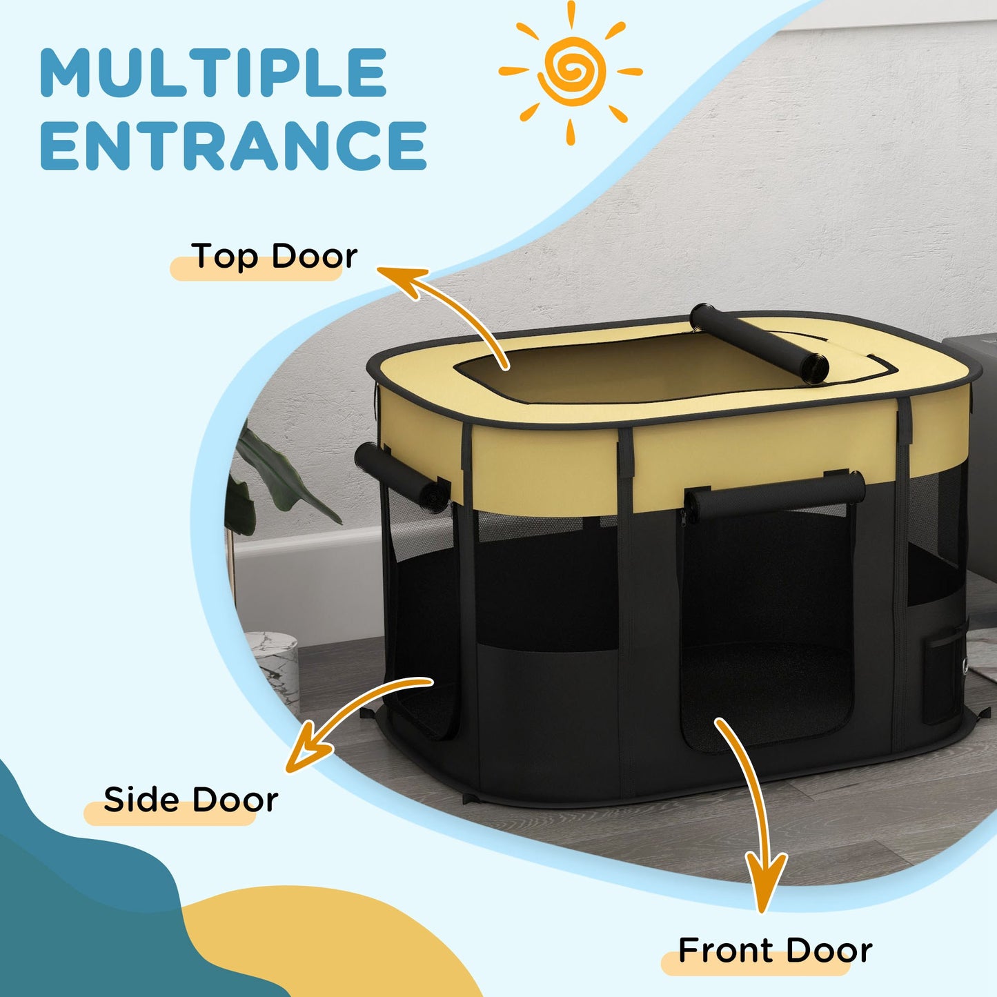 PawHut Portable Yellow Dog Playpen with Mesh Windows and Storage Bag for Indoor/Outdoor Use - ALL4U RETAILER LTD