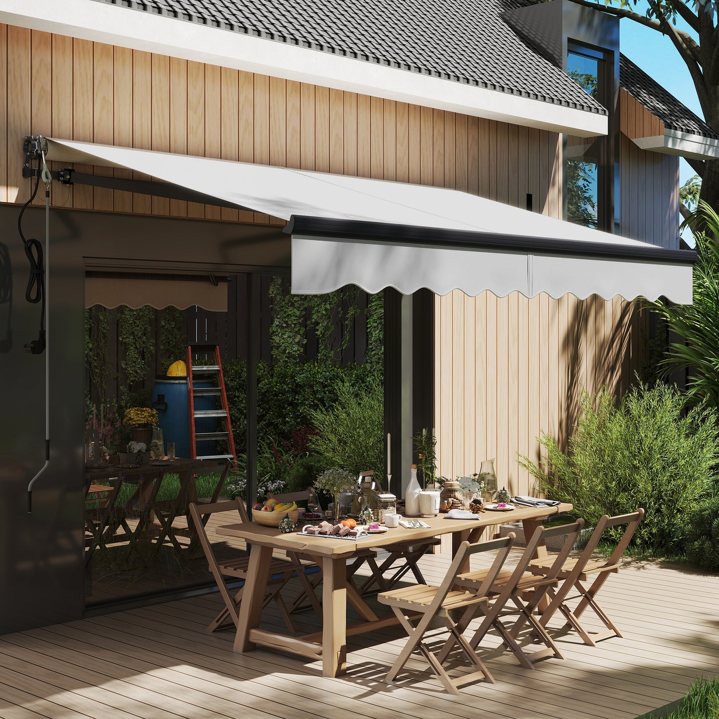 Outsunny 3 x 2.5m Electric Retractable Awning With Remote Aluminum Frame UV30 Sun Shade Canopy For Garden Patio