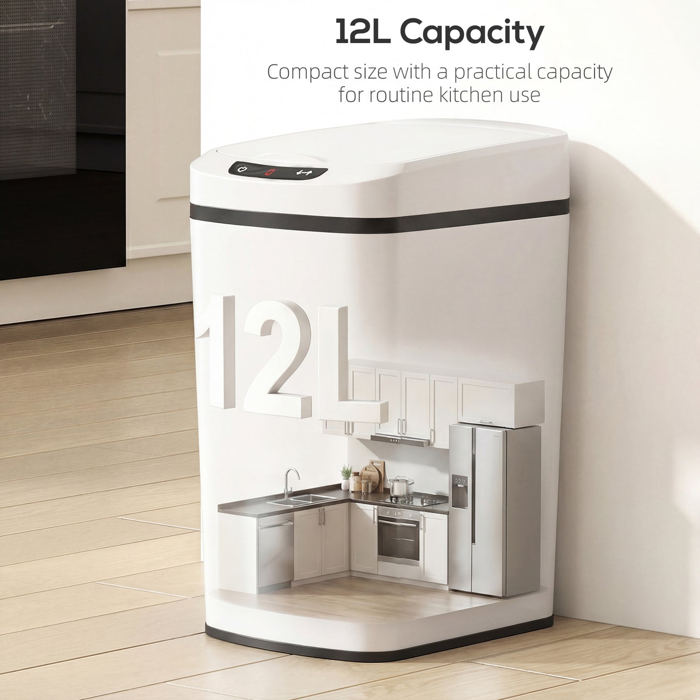 HOMCOM 12L Sensor Bin Automatic Touchless Motion Sensor Kitchen Bin Fingerprint Resistant Stainless Steel White