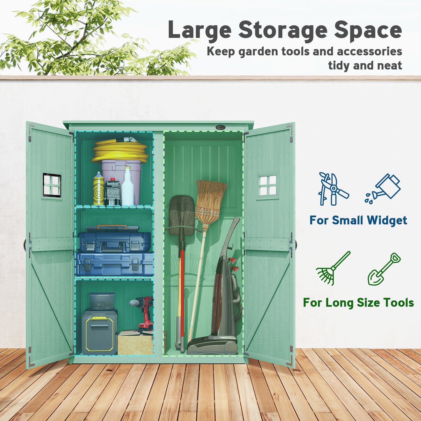 Outsunny Wooden Garden Shed With Two Windows And Double Doors Outdoor Tool Storage Cabinet Green