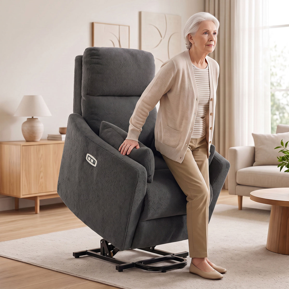 HOMCOM Electric Lift Recliner Chair with Massage and Heat Teddy Fleece Dark Grey