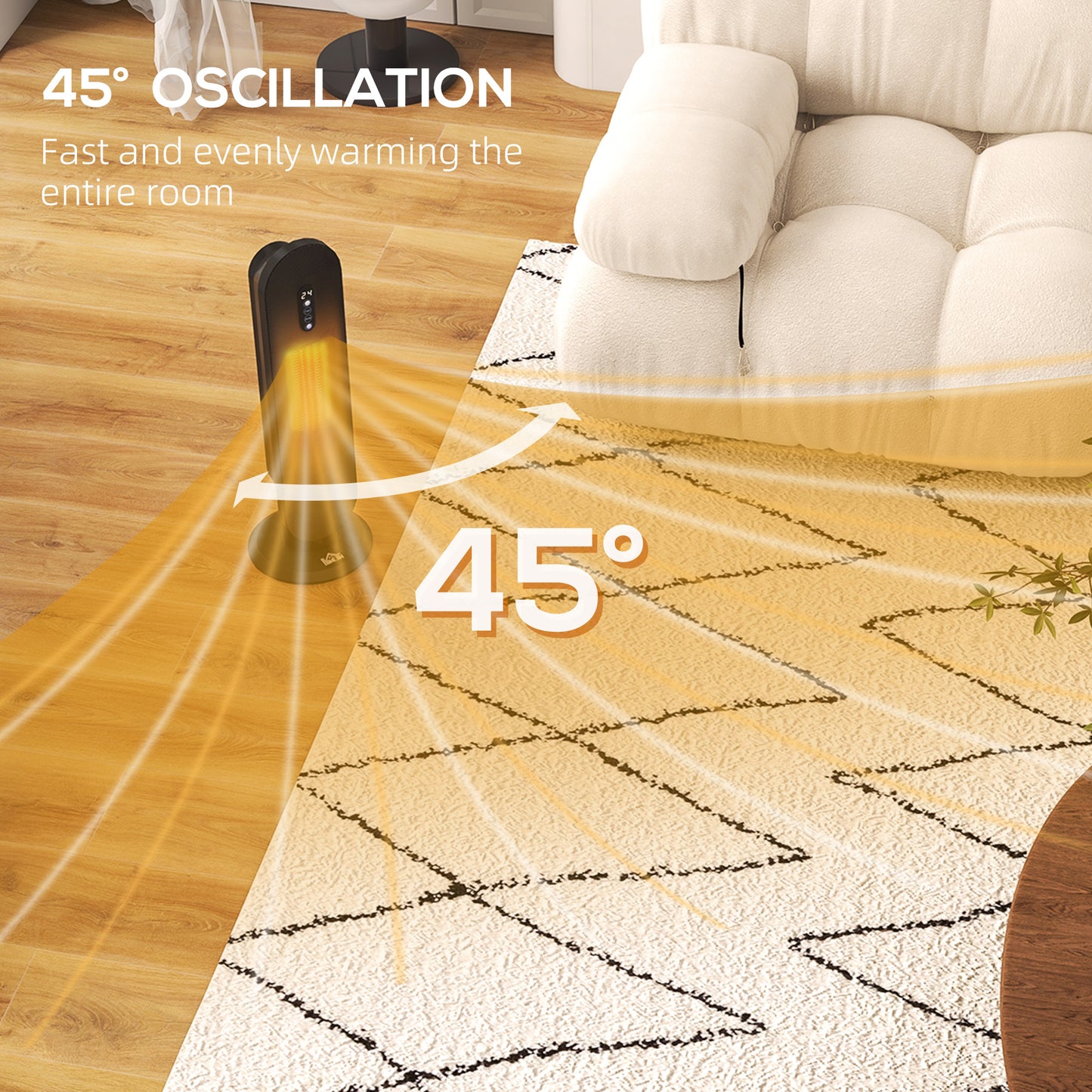 HOMCOM 45 Degree Oscillating Ceramic Space Heater With Remote Control For Home Office Black