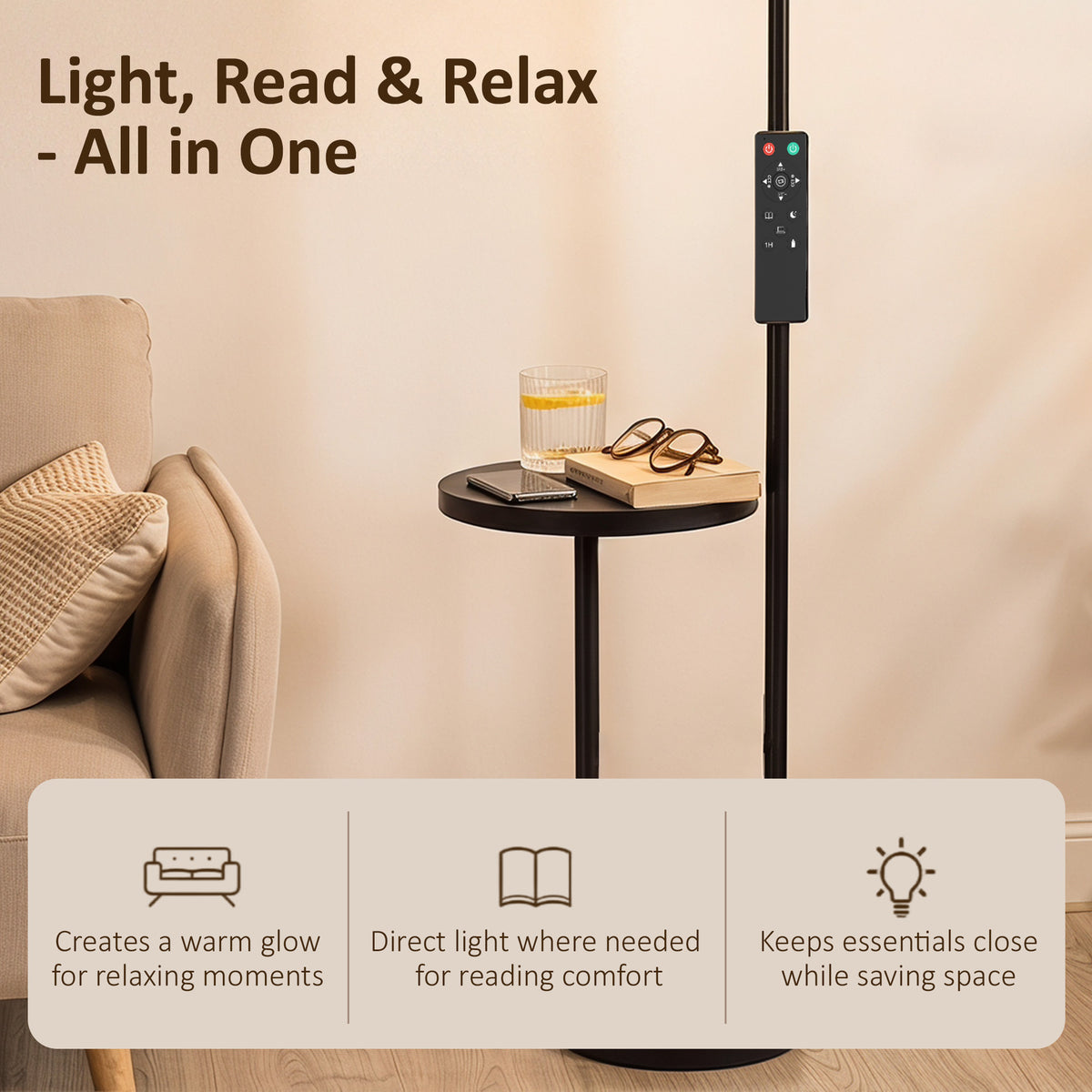 Homcom Uplighter Floor Lamp Dimmable Reading Light With Remote Control