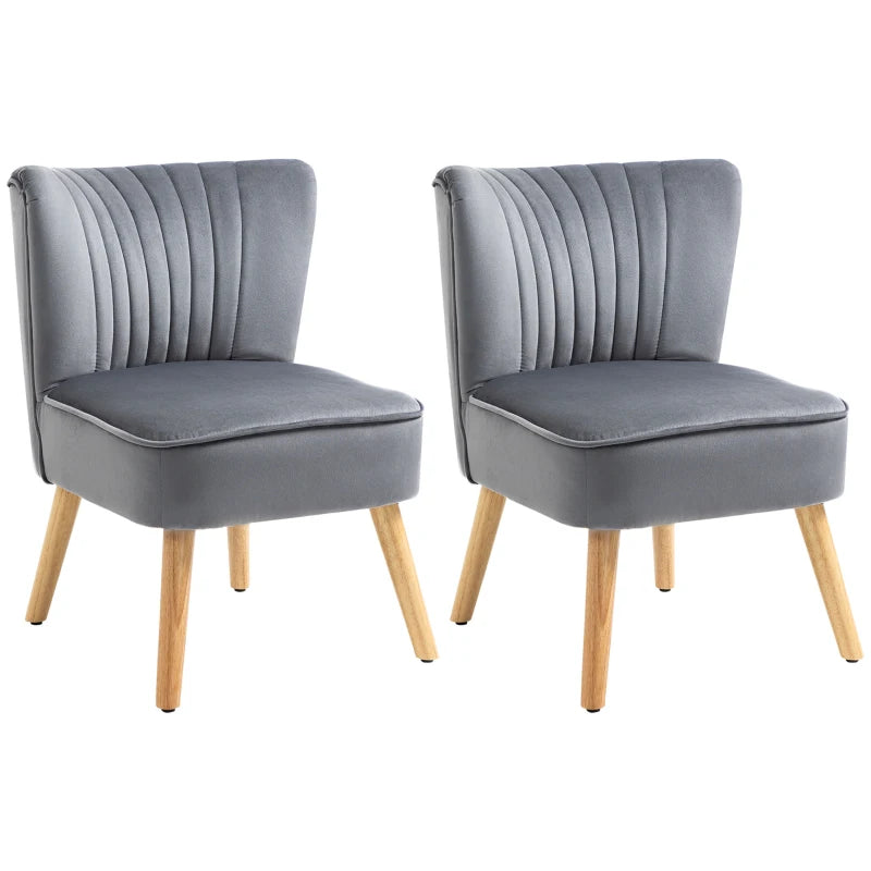 HOMCOM Set Of 2 Velvet Accent Chairs in Grey with Curved Back, Wood Frame Legs - Occasional Tub Seat, Padding, Home Furniture - ALL4U RETAILER LTD