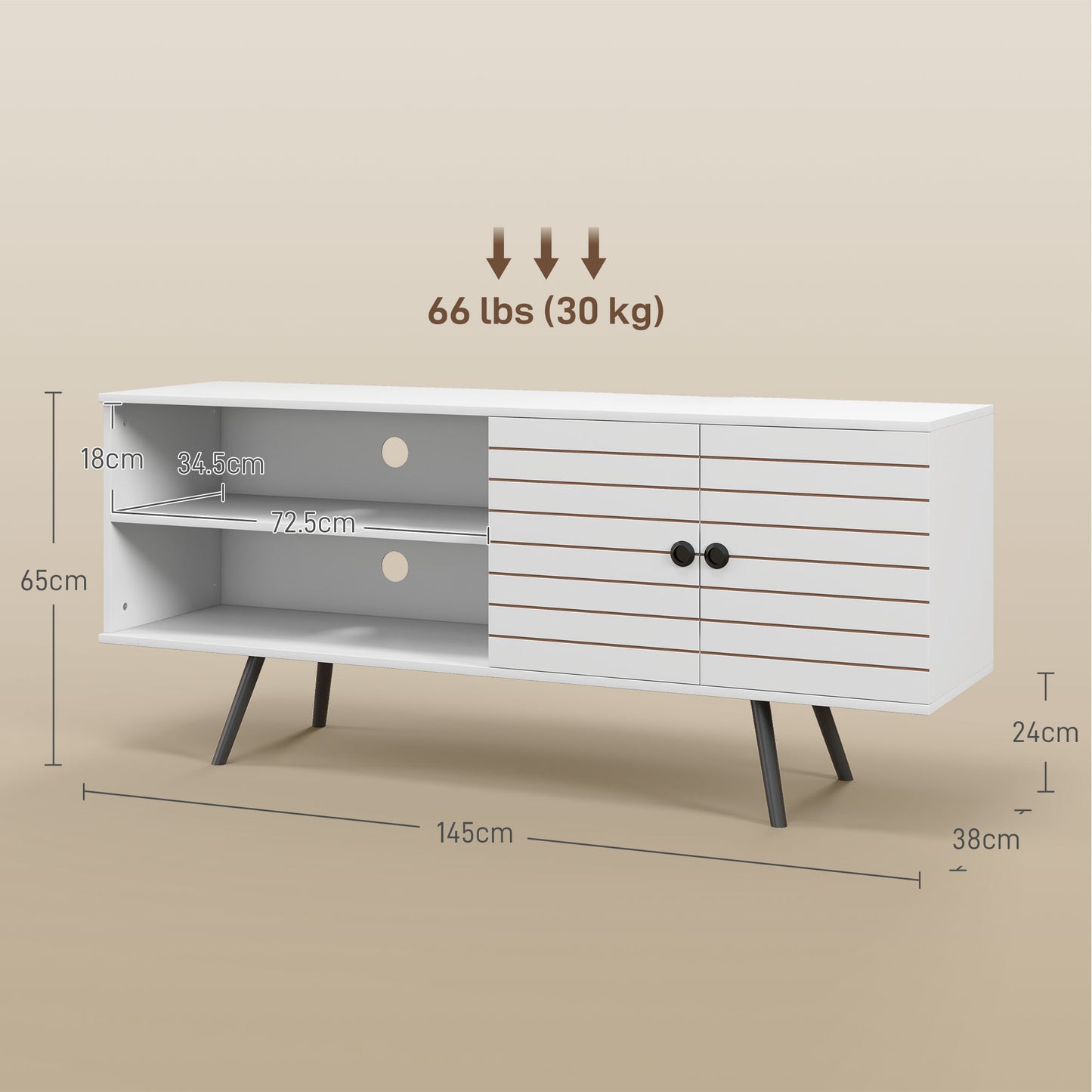 HOMCOM Modern White TV Stand Cabinet for 65 Inch Screens with Open Shelves & Soft-Close Doors - ALL4U RETAILER LTD