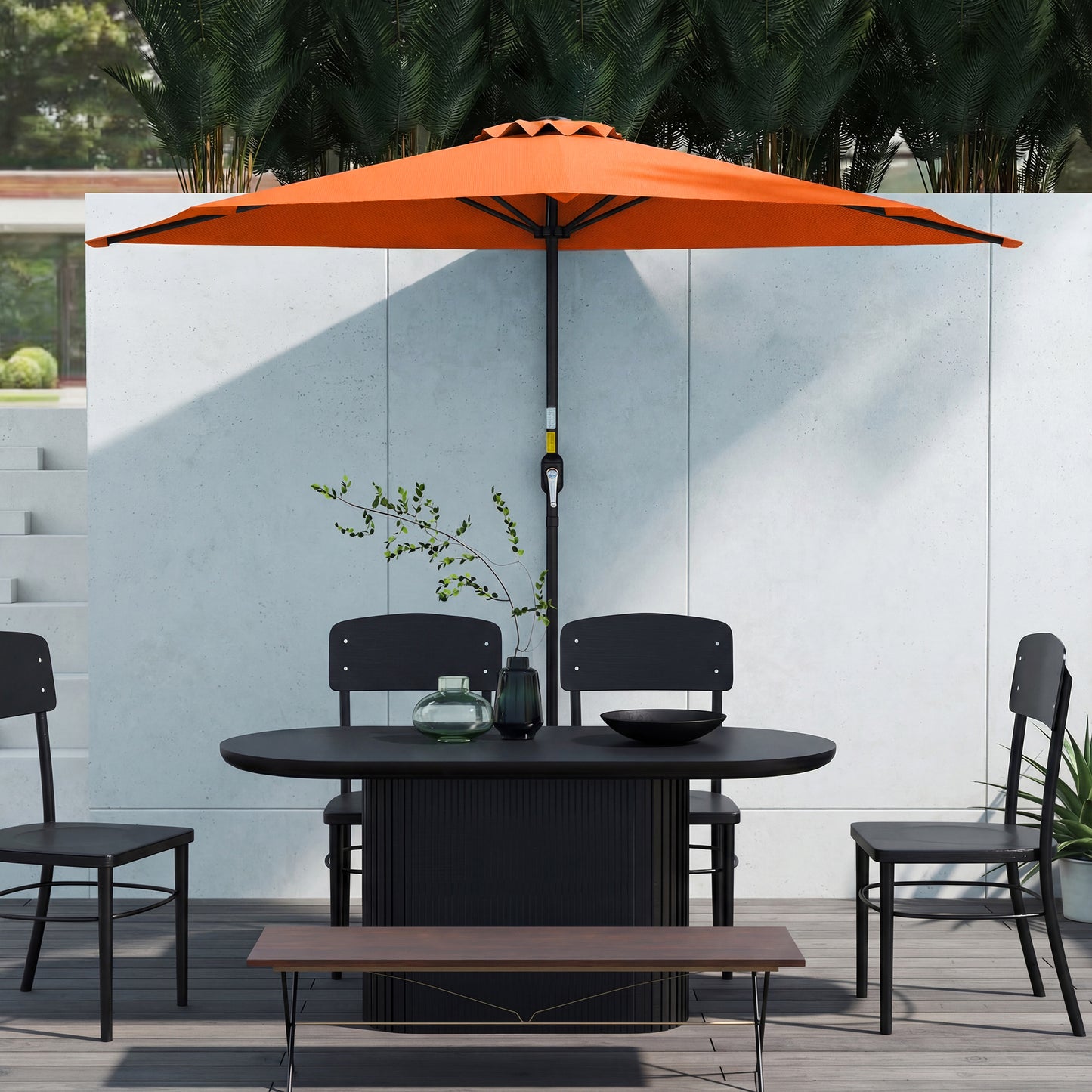 Outsunny Orange Half Round Parasol Umbrella for Balconies and Small Gardens Outdoor Patio