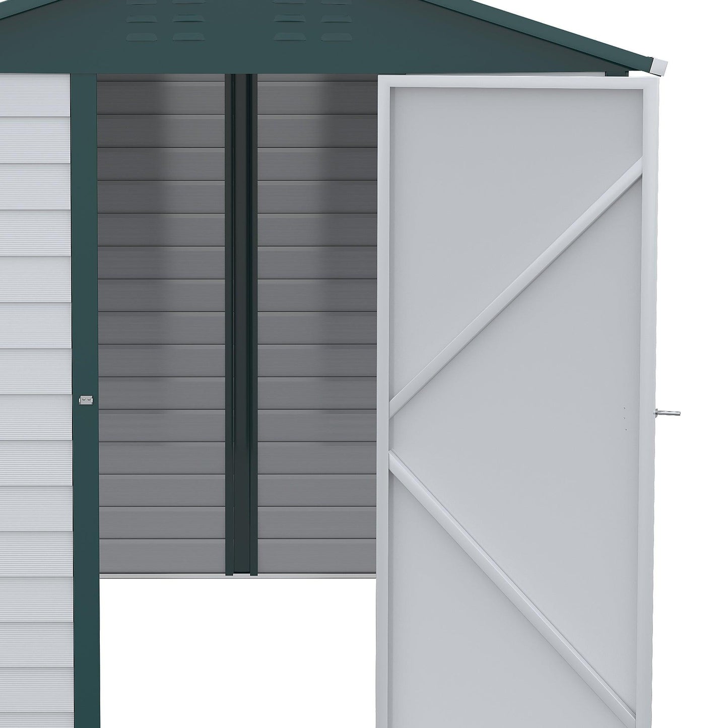 Outsunny 9x6FT Metal Garden Shed Outdoor Storage Shed w/ Sloped Roof Lockable Door Green - ALL4U RETAILER LTD