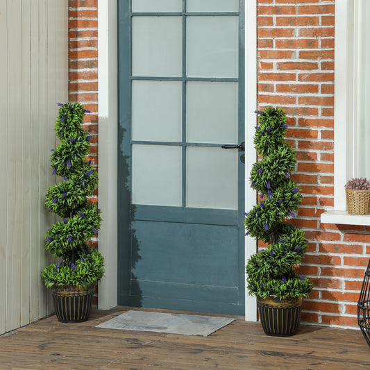HOMCOM Set Of Two 115cm Artificial Lavender Trees In Black And Gold Pot With Cement Weighted Base