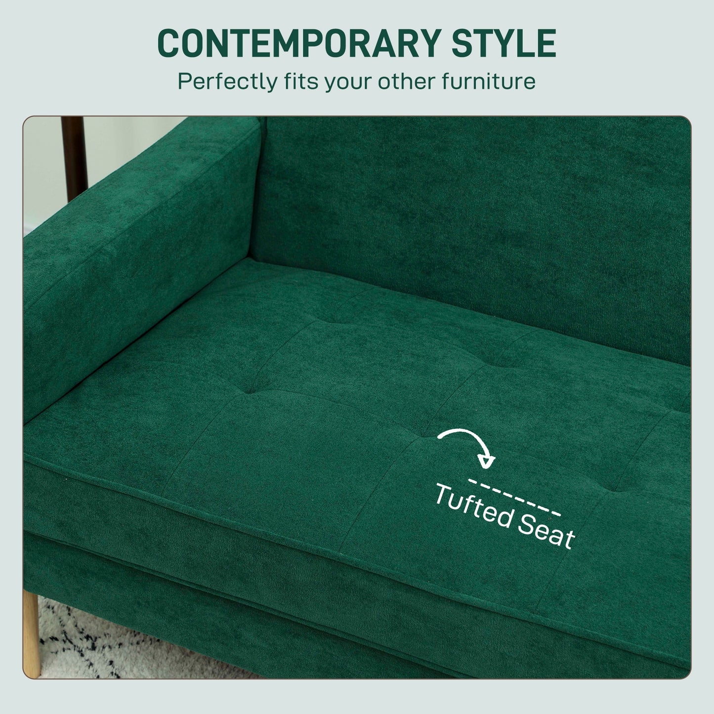 Homcom Velvet Feel Two Seater Sofa Green With S Springs And Wooden Legs Anti Slip Pads