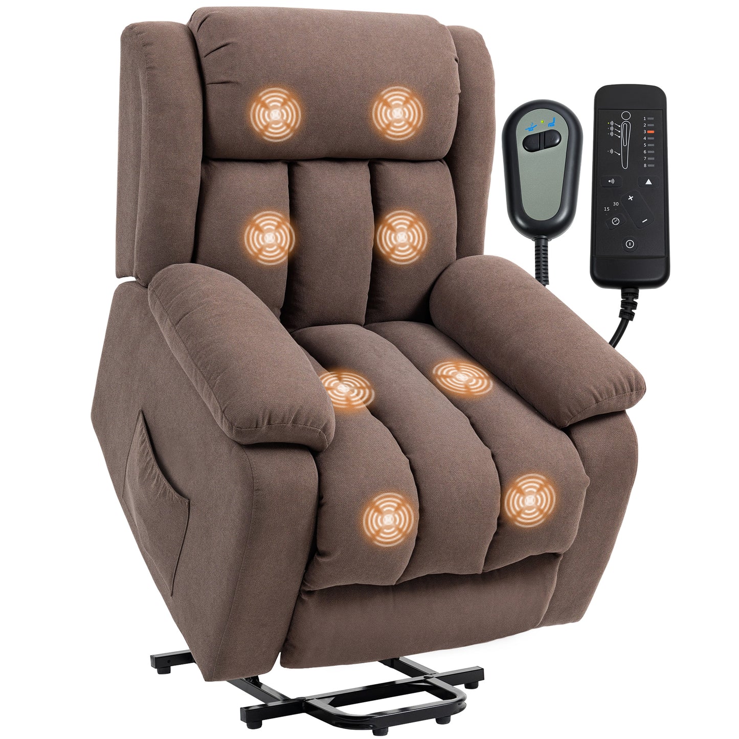 HOMCOM Power Lift Recliner Chair With Vibration Massage Footrest For Elderly Remote Control And Side Pocket Dark Brown