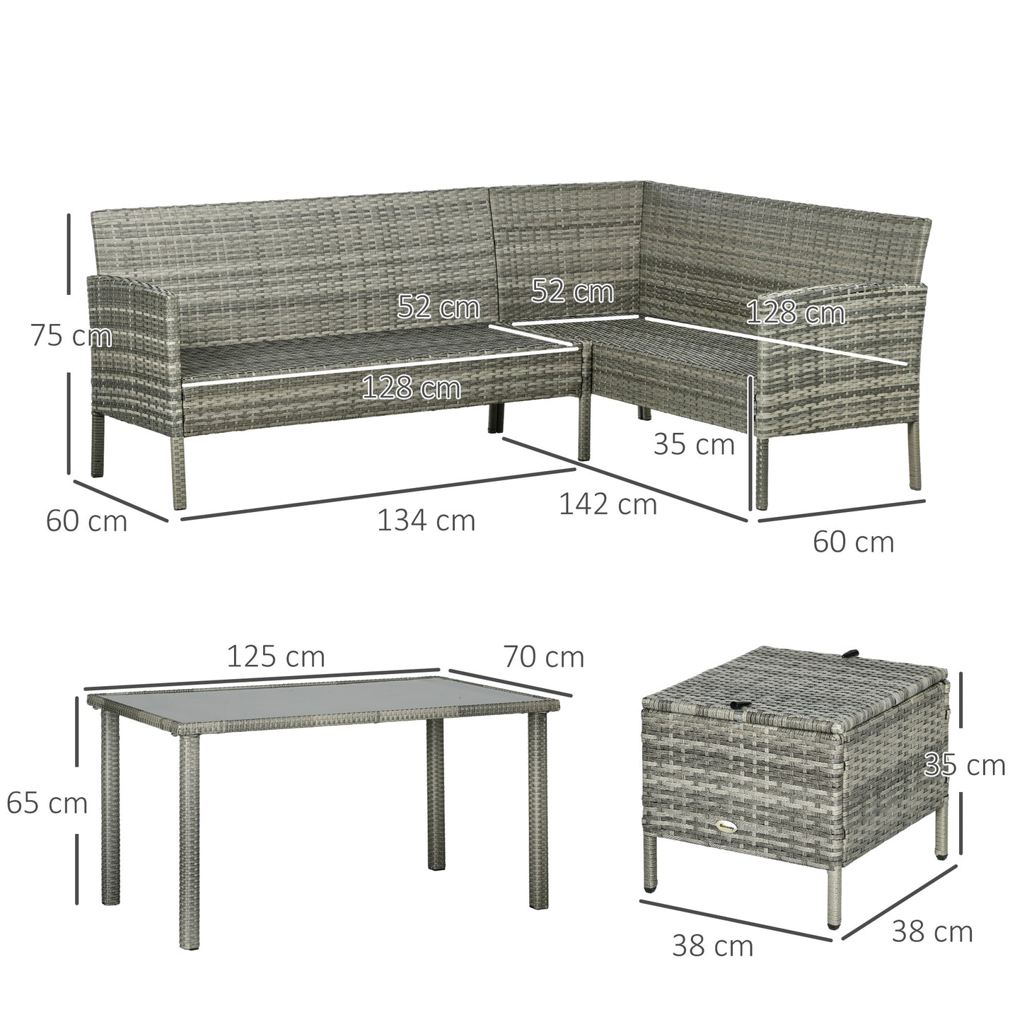 Outsunny 5 Piece Rattan Garden Furniture Set With Dining Table Cushions Dark Blue