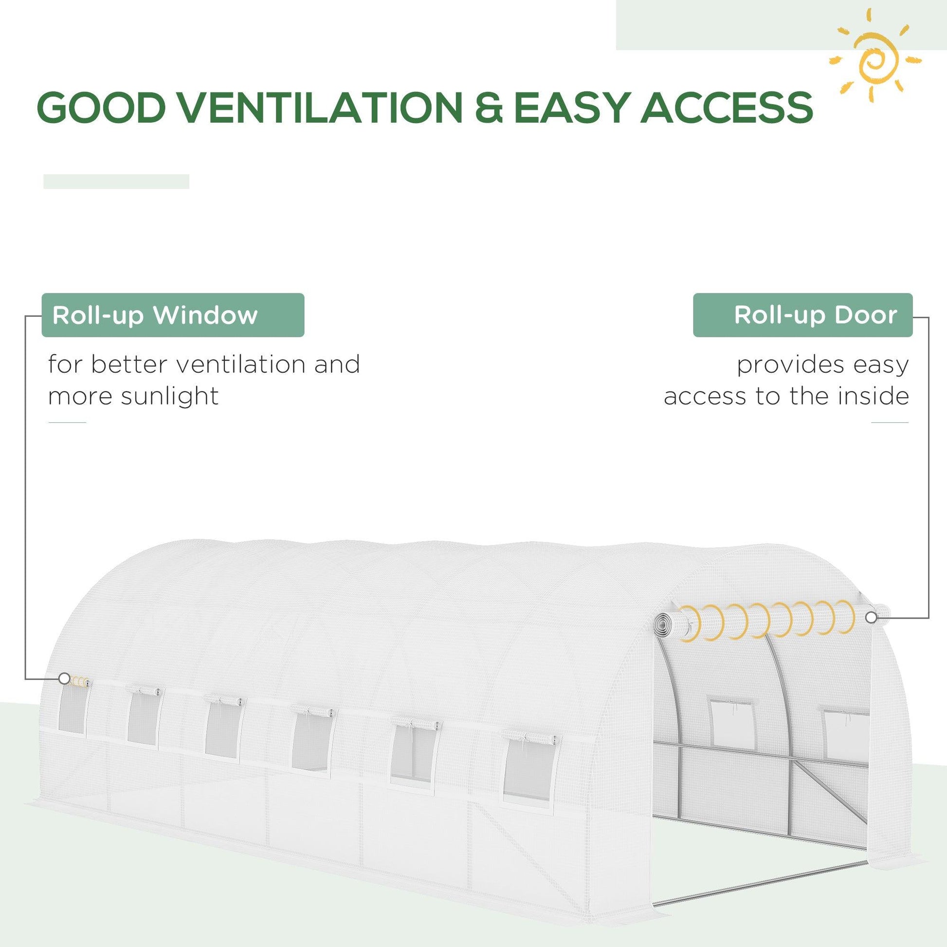 Outsunny Greenhouse Replacement Cover ONLY Winter Garden Plant PE Cover with Roll-up Windows Door, 6 x 3 x 2m White - ALL4U RETAILER LTD