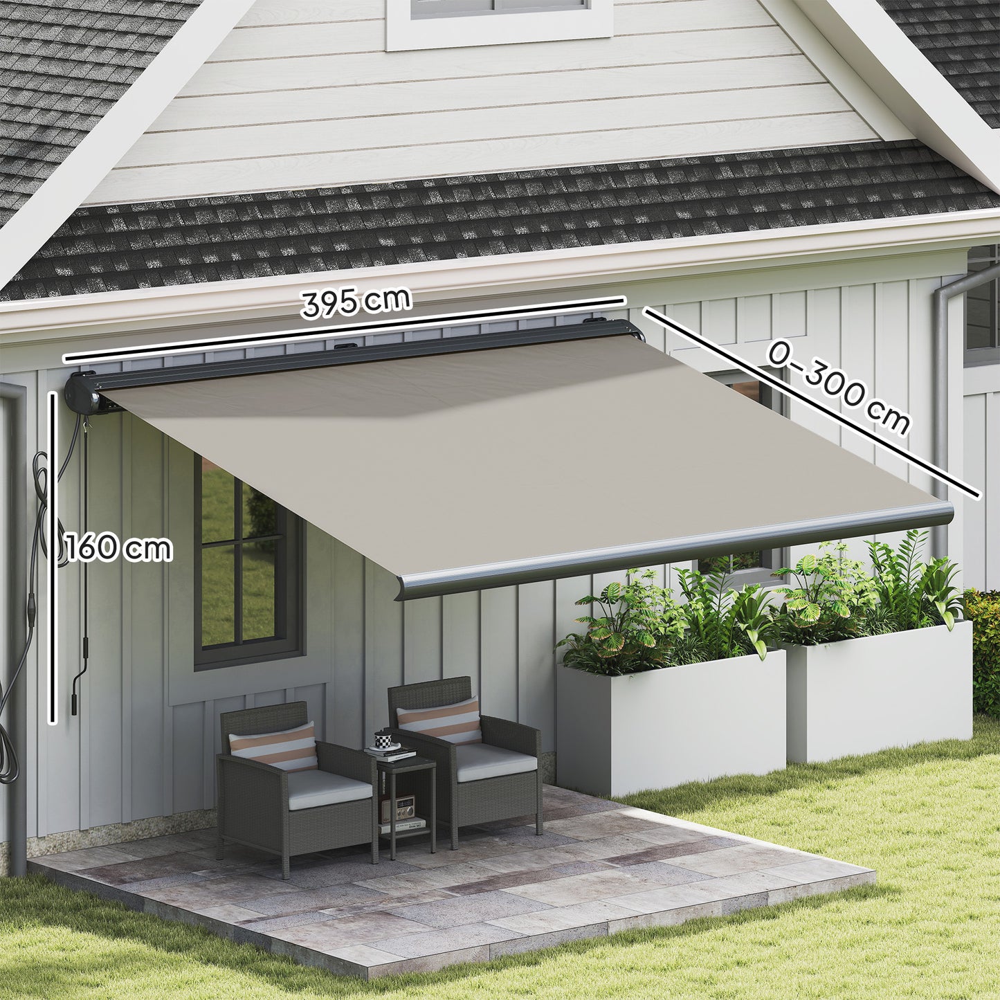 Outsunny 4x3m Full Cassette Electric Awning With Remote Control Aluminium Frame UPF50 Plus Sun Shade Canopy Light Grey