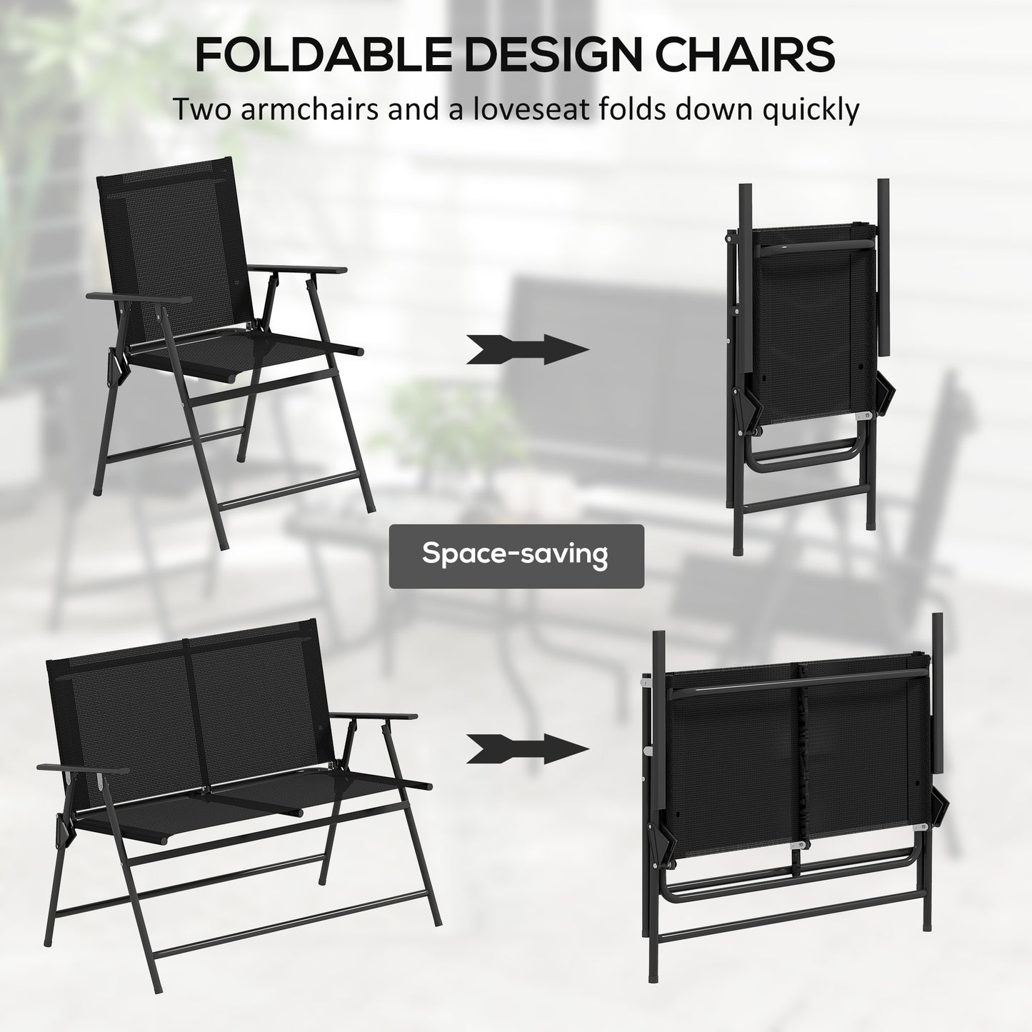 Outsunny Four Piece Outdoor Metal Garden Sofa Set With Tempered Glass Coffee Table Black