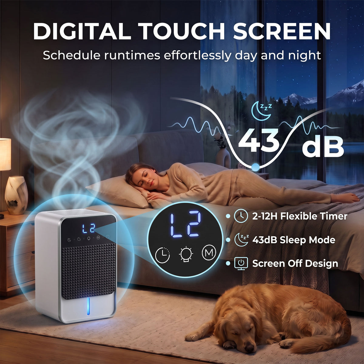 HOMCOM 400mL Daily Small Dehumidifier With RGB Lights, Timer And LED Display