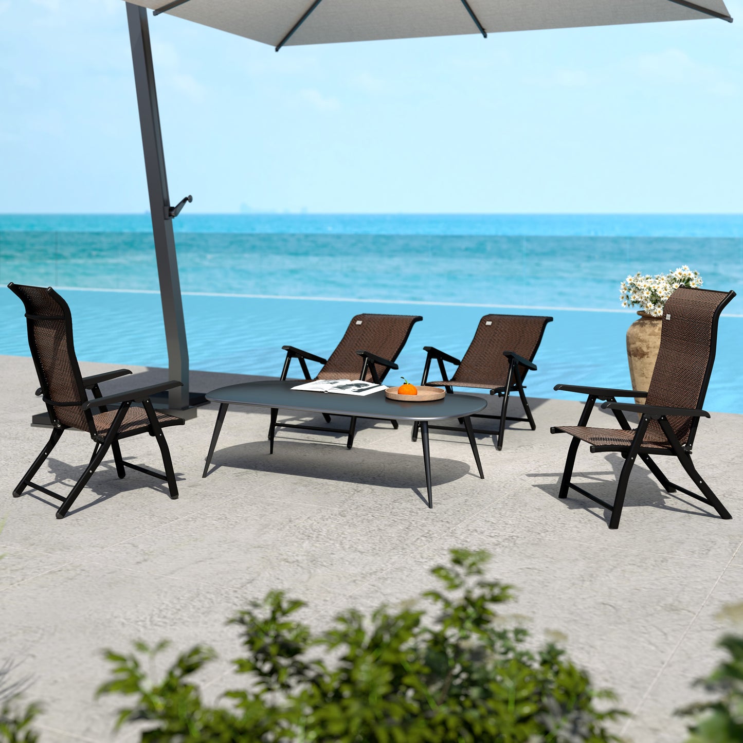 Outsunny Four Folding Garden Chairs With Seven-Position Adjustable Backs Dark Brown