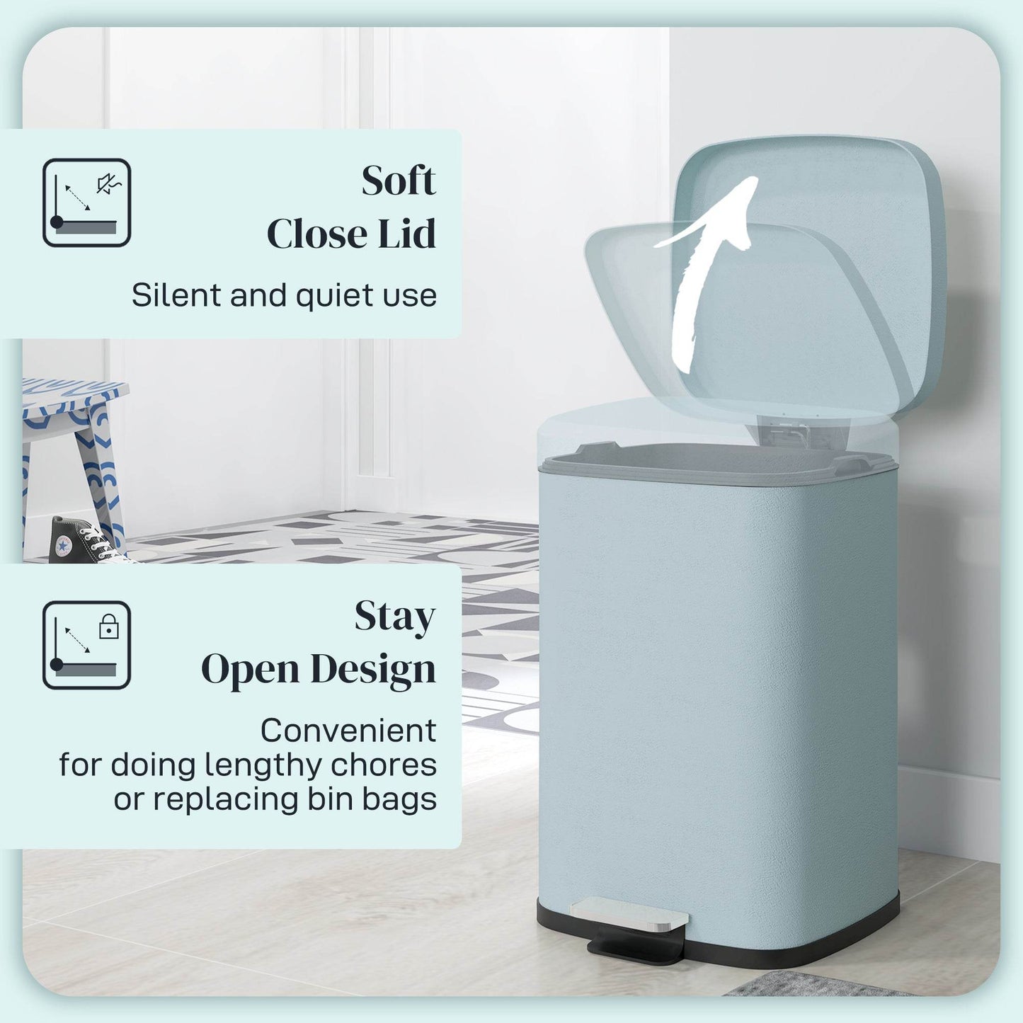HOMCOM 20L Stylish Metal Kitchen Pedal Bin - Light Green - ALL4U RETAILER LTD