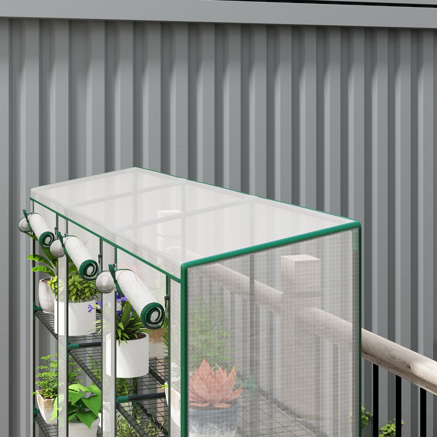 Outsunny 46 By 215 Cm Nine Shelf Greenhouse White Plastic Garden Plant Shelter Kit