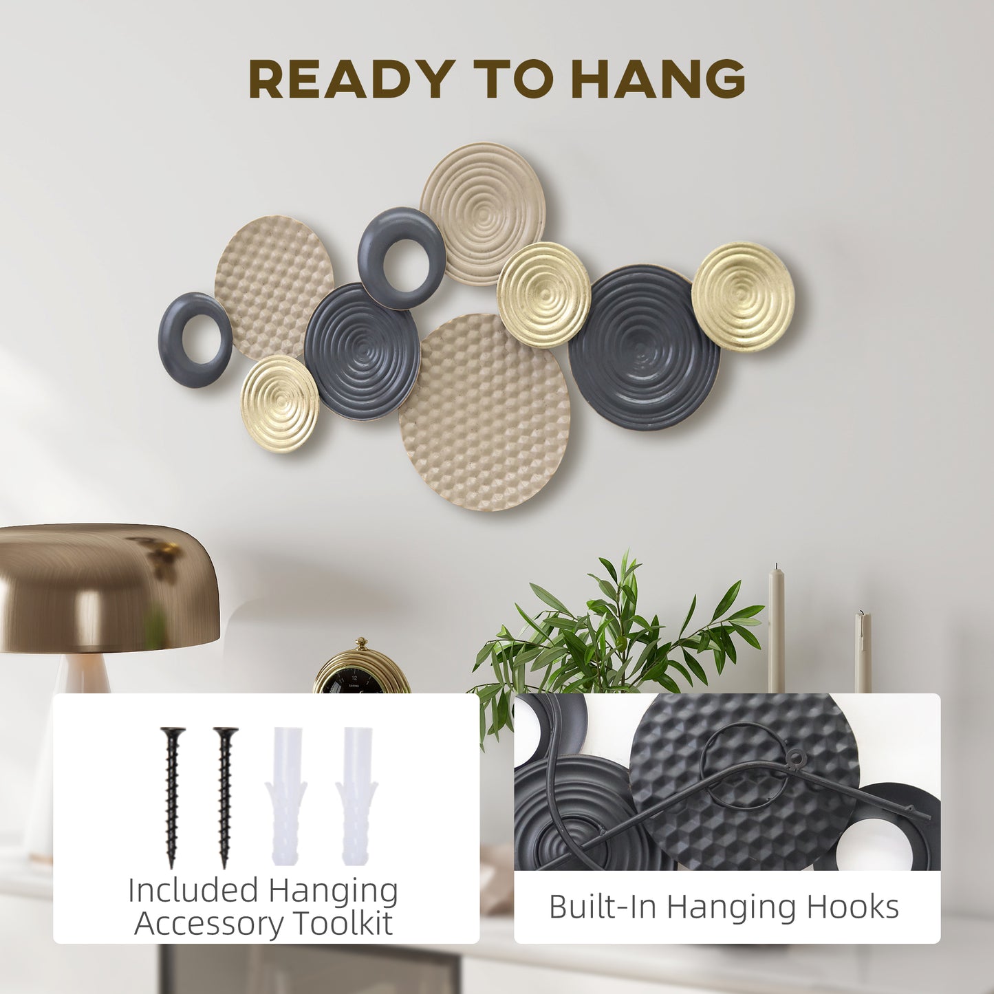 HOMCOM Metal Wall Art Modern Hanging Wall Decor With Multi Disc Design For Living Room Bedroom Dining Room