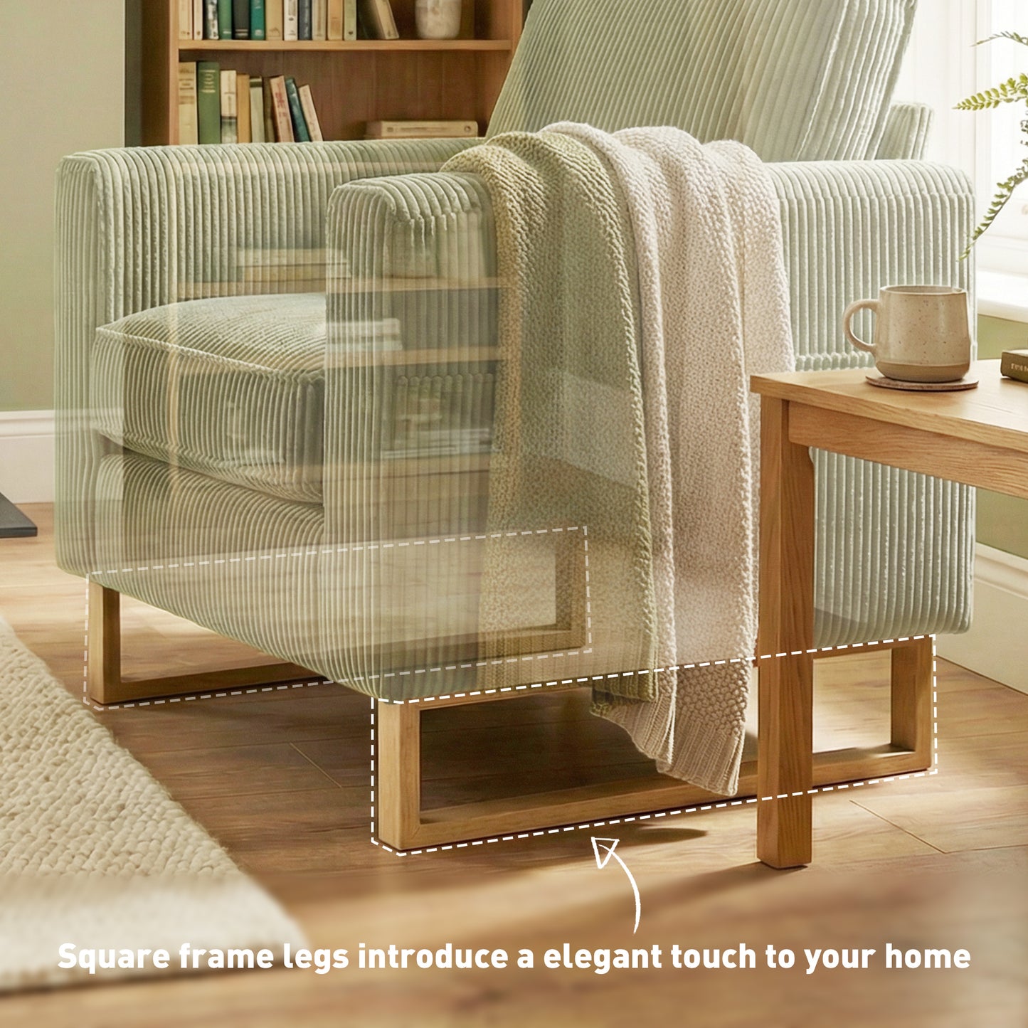 HOMCOM Accent Chair With Pocket Spring Core Modern Industrial Armchair In Dark Green Corduroy For Living Room