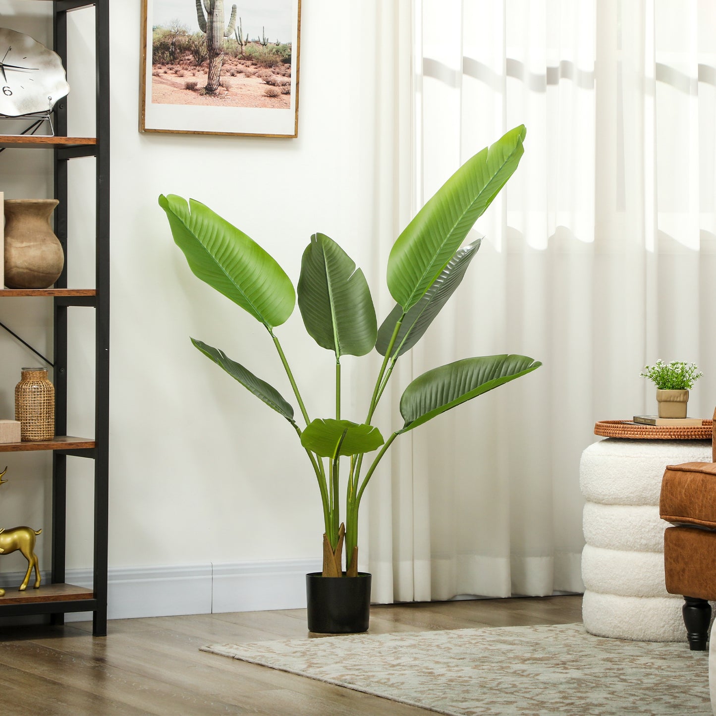 HOMCOM 109cm Artificial Bird of Paradise Plant in Pot with PEVA Leaves Banana Leaf Tree for Home Office Decor Green