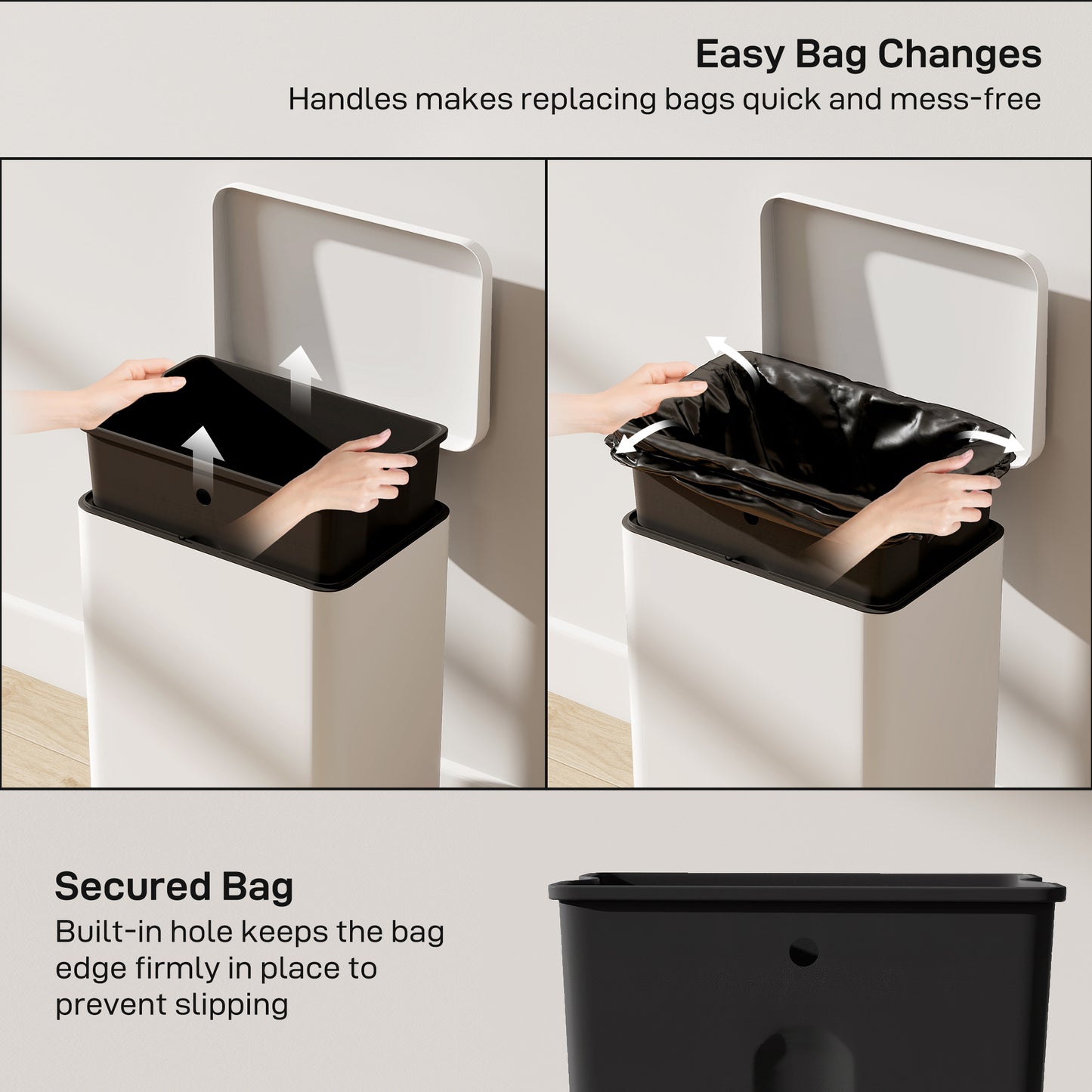 HOMCOM 20L Kitchen Bin With Soft Close Lid Stay Open Function Removable Inner Bucket Cream