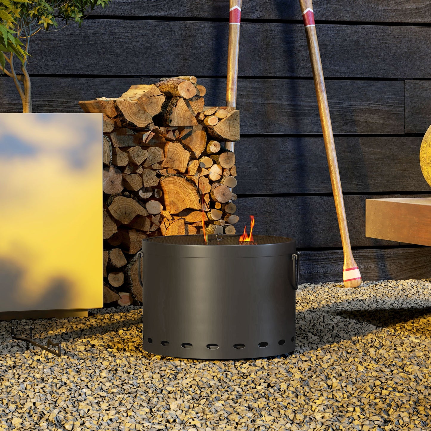 Outsunny Smokeless Fire Pit 38cm Portable Wood Burning Fire Pit With Spark Screen And Poker For Garden Patio Camping