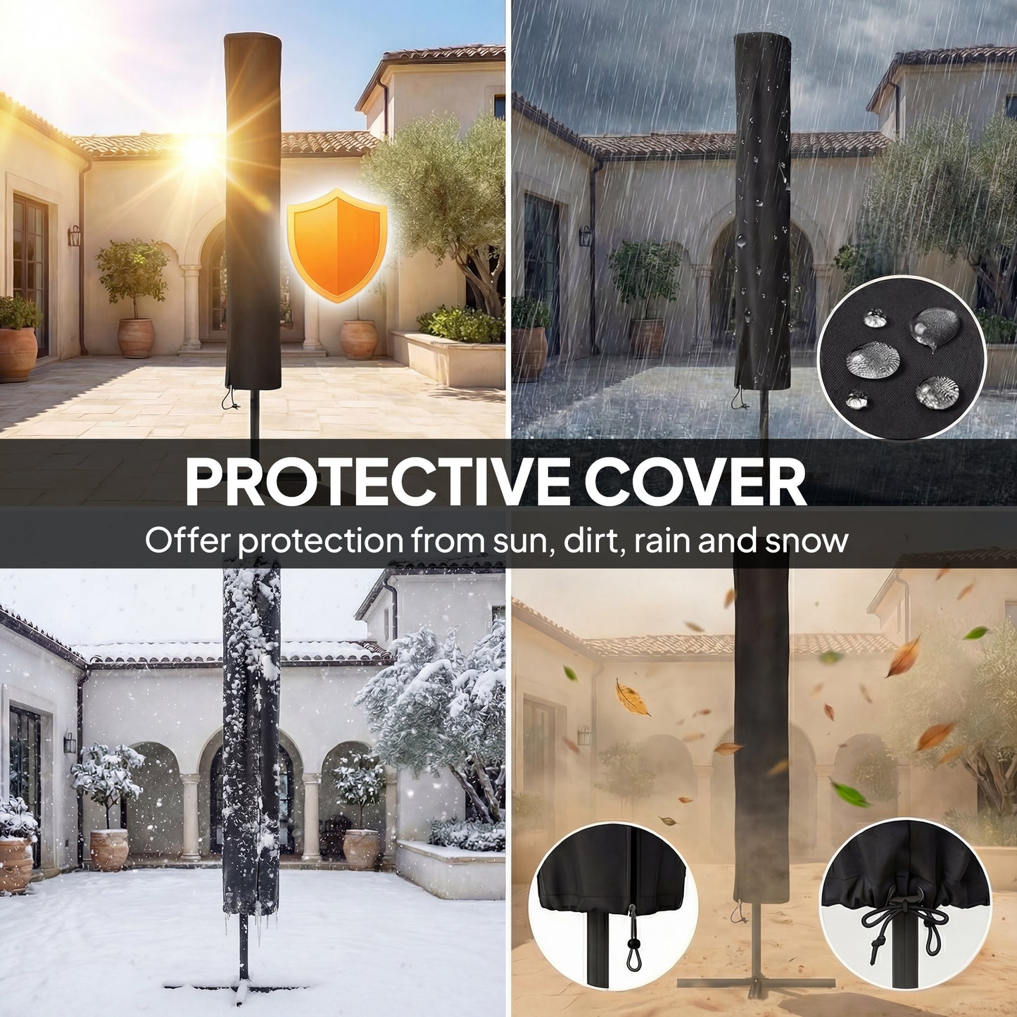 Outsunny 3x2m Garden Parasol Umbrella With LED Solar Light Parasol Cover Outdoor Market Patio Umbrella Dark Grey