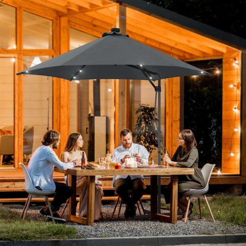 Outsunny 3m Garden Cantilever Umbrella with Solar LED, Cross Base, and Waterproof Cover - Dark Grey Patio Parasol - ALL4U RETAILER LTD