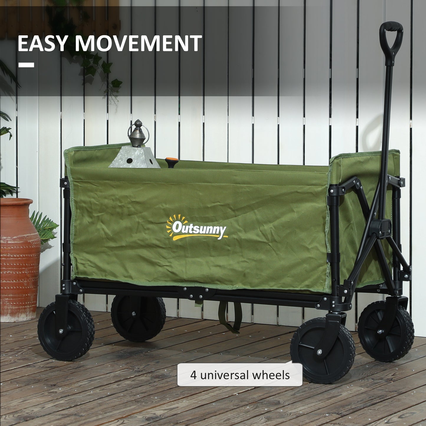 Outsunny 120L Festival Folding Trolley On Wheels With Adjustable Handle For Garden Beach Camping And Fishing Green