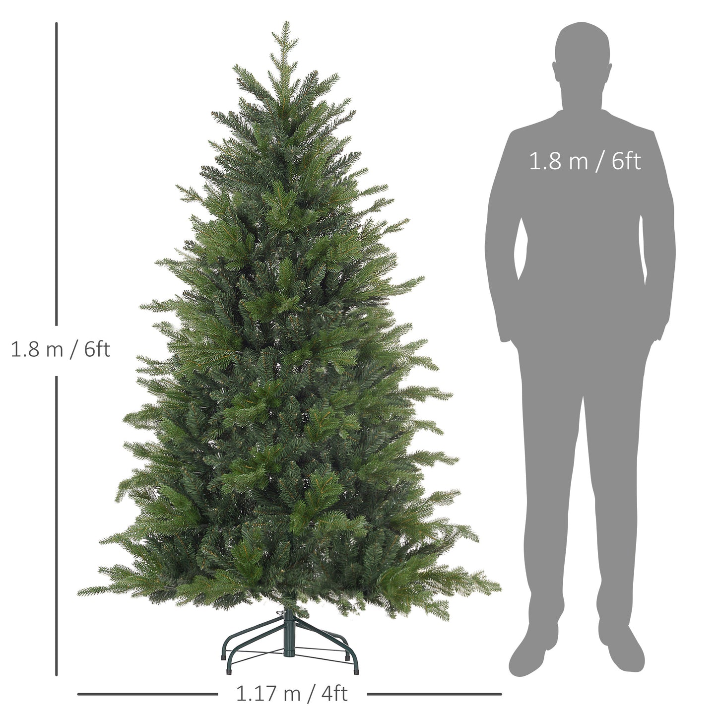 HOMCOM 6ft Realistic Artificial Christmas Tree with 1821 Tips and Metal Base for Indoor Holiday Decor - ALL4U RETAILER LTD